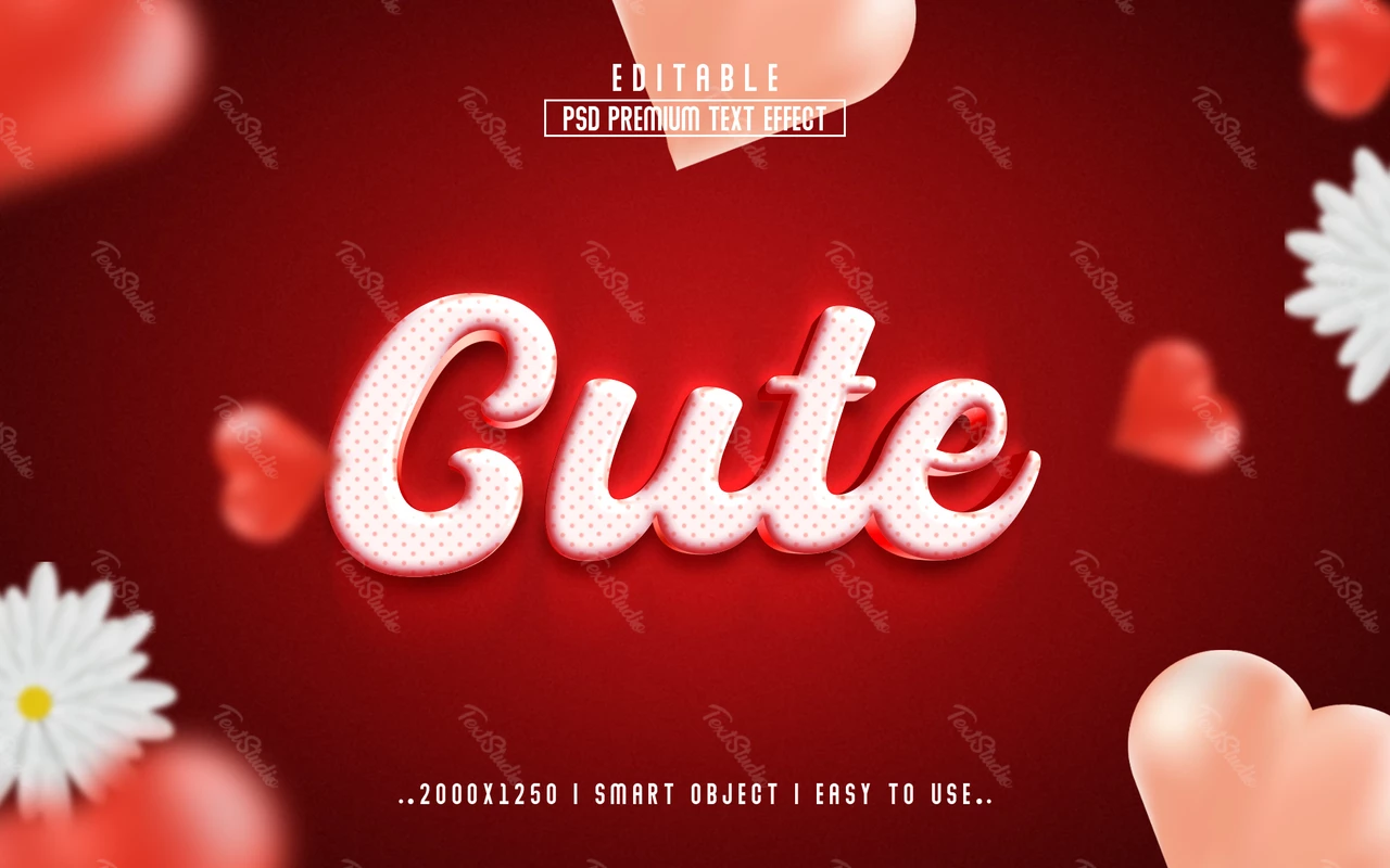 Cute Daisies Hearts 3D Text Effect