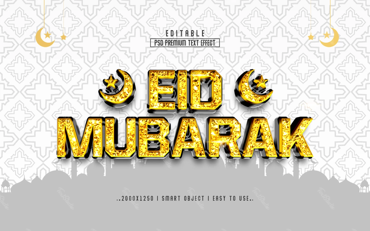 Eid Mubarak Golden Glitter Text Effect