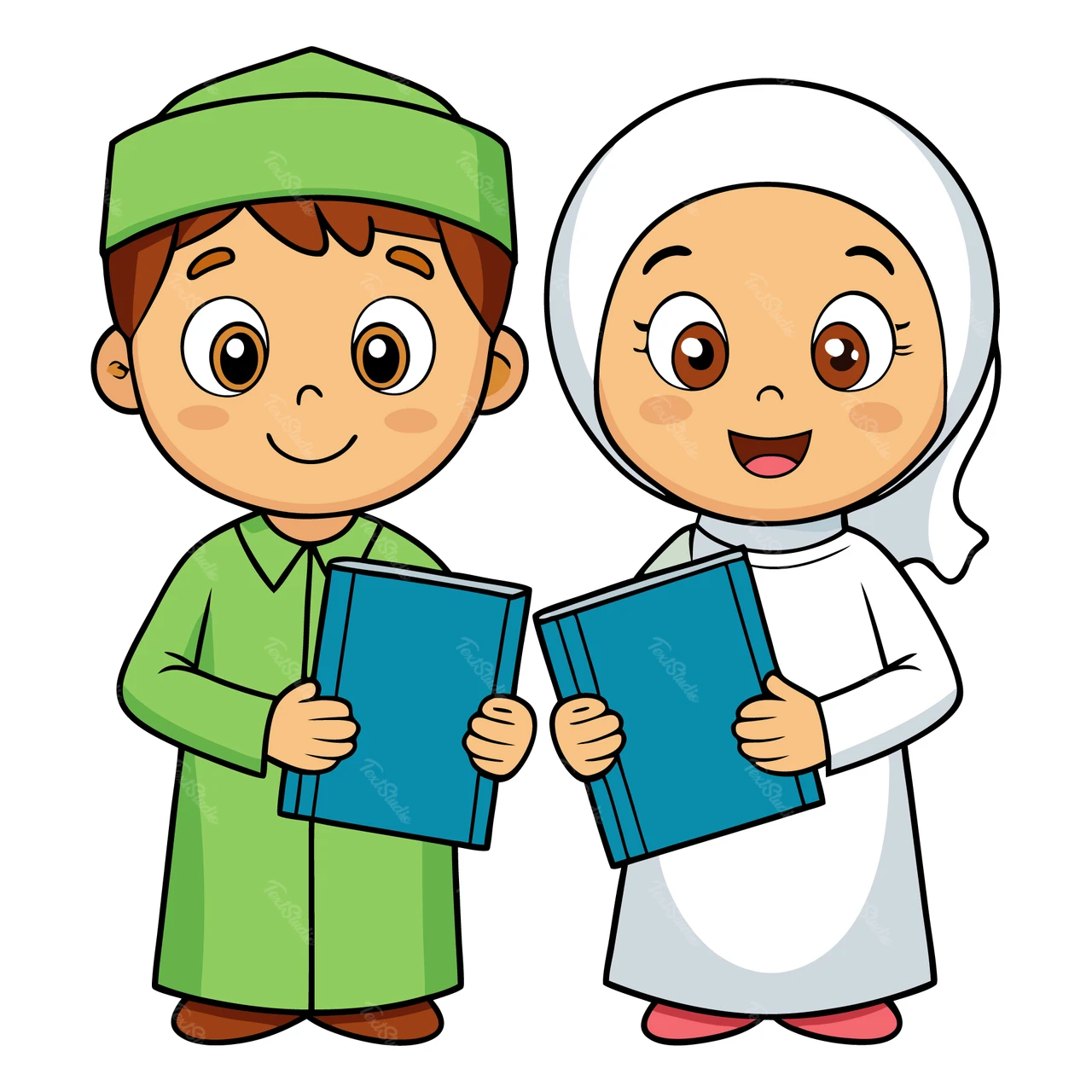 Kinder mit Büchern im Cartoon-Stil