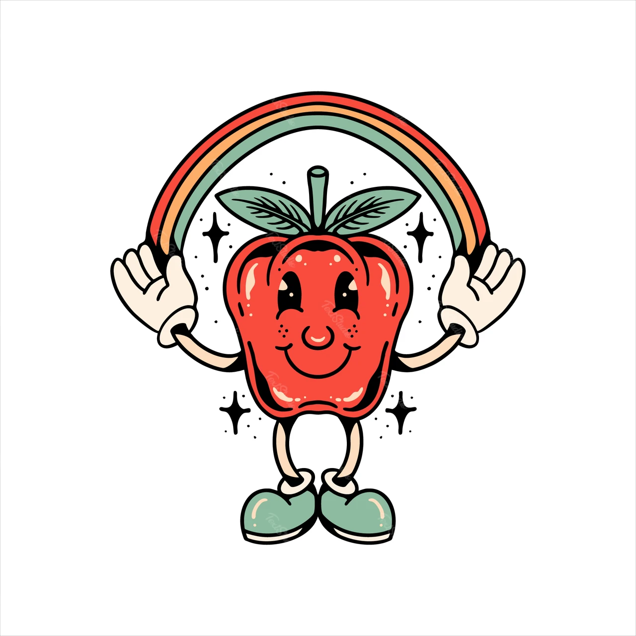Maçã feliz com arco-íris