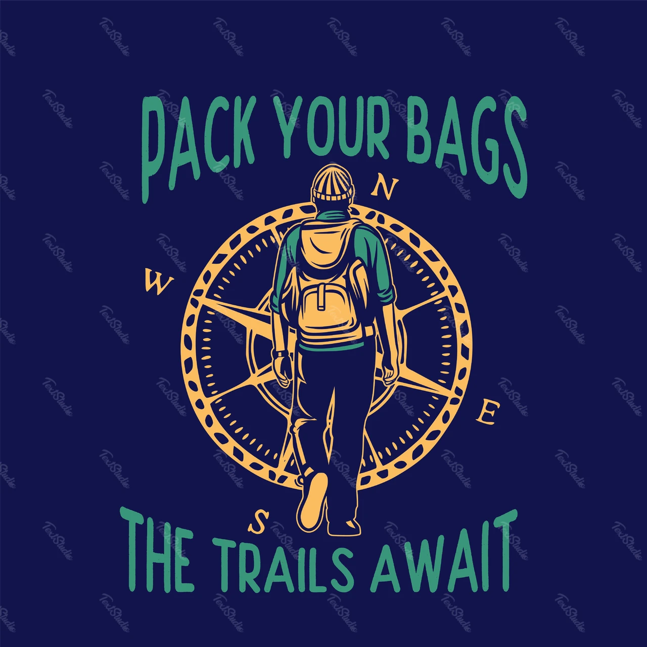 Adventure Theme Compass and Hiker Illustration
