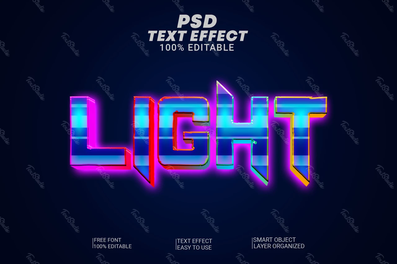 Light neon 80s gaming retro tron sharped 3d text effect