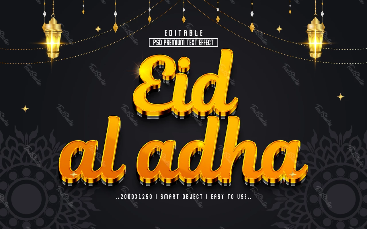 Efecto texto dorado oriental Eid al adha