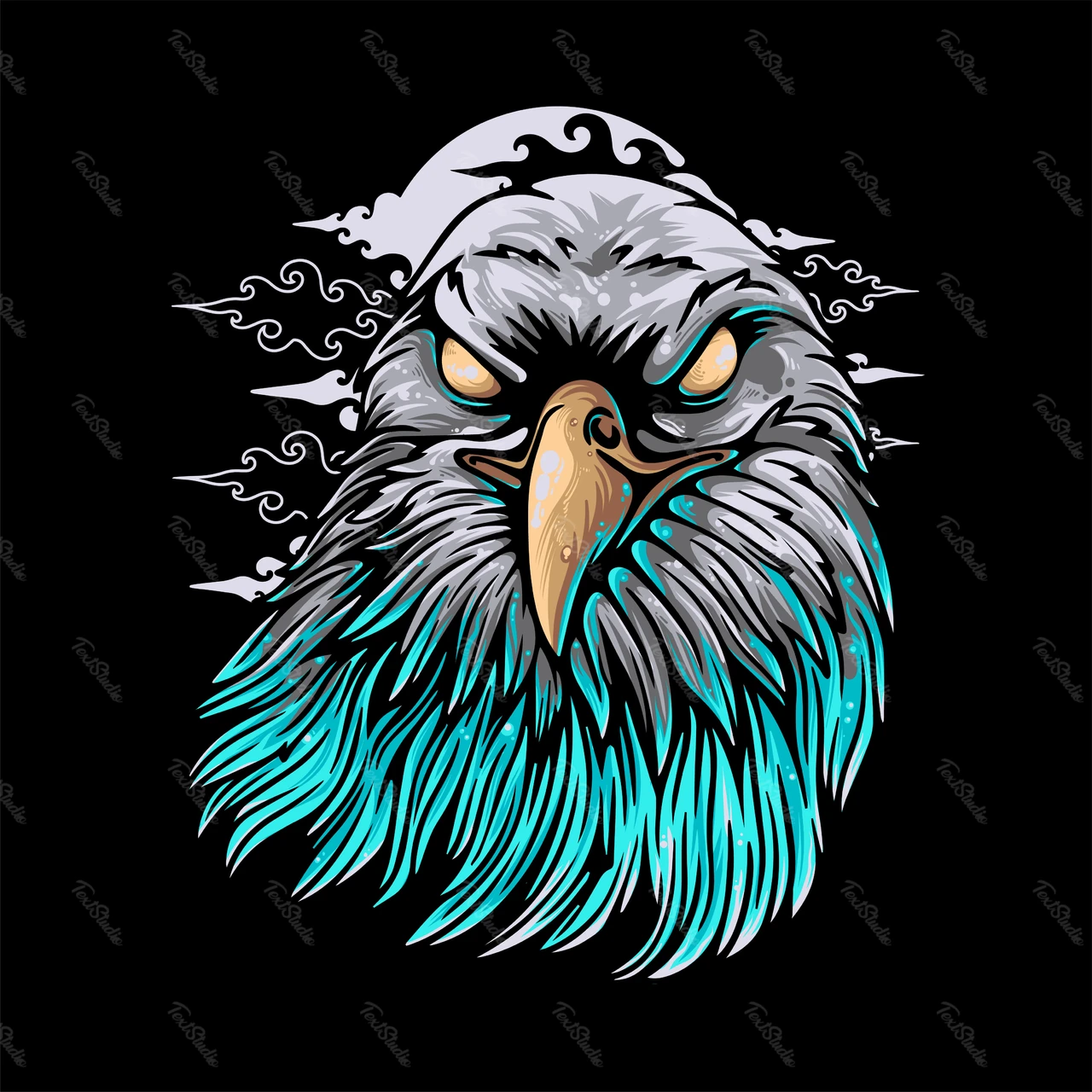 Illustrative Eagle Head with Wave Elements