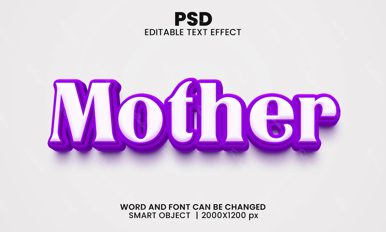 Efeito de texto 3d lilás mãe
