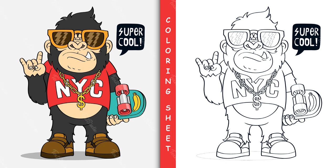 Ilustração de macaco de desenho animado em estilo urbano