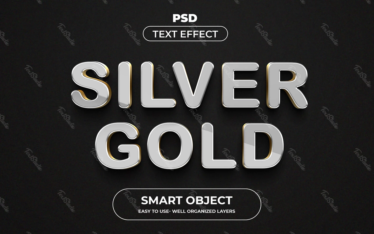 Efecto texto dorado plateado