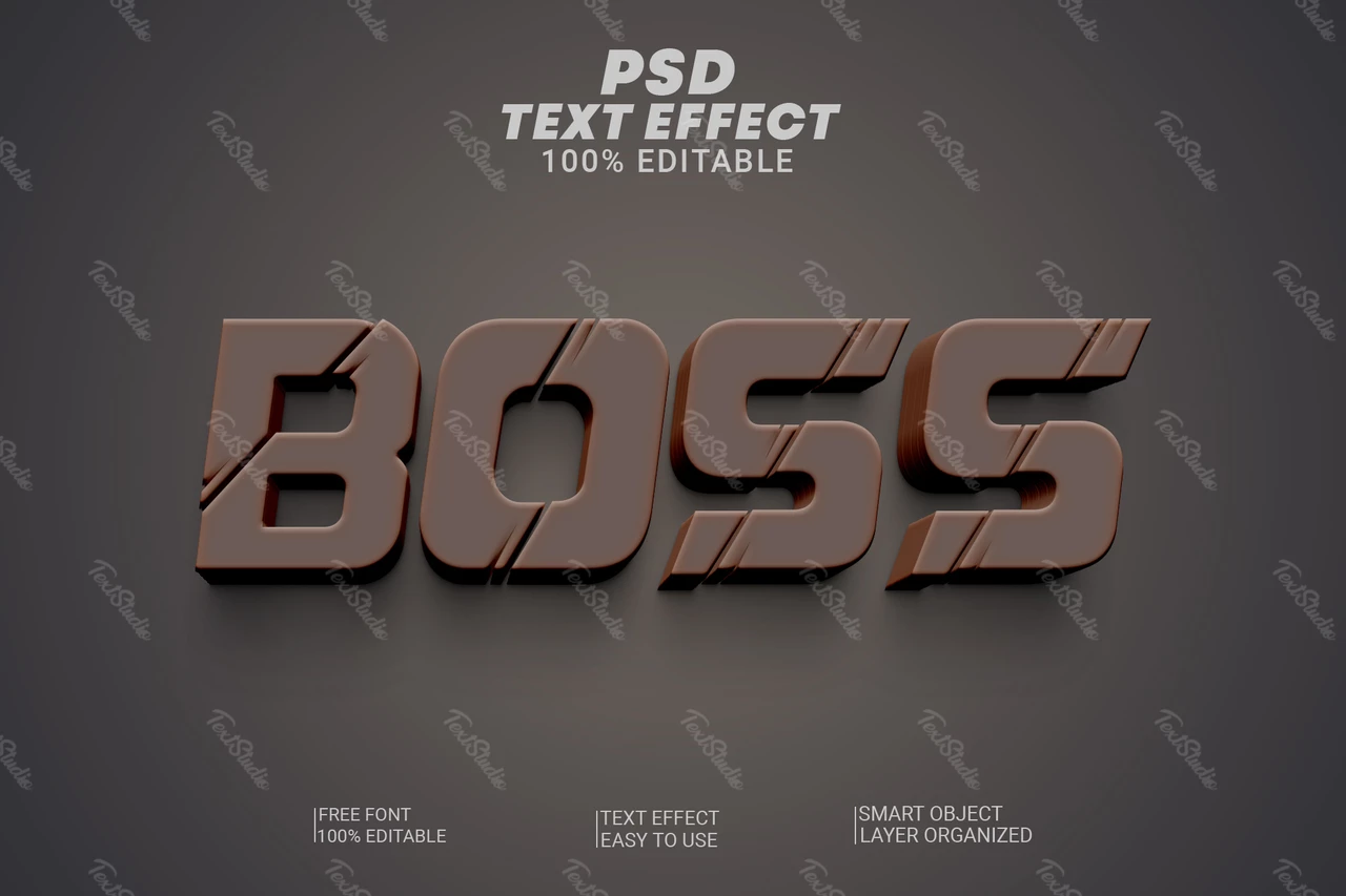 Boss Brown Sliced Rock Metal 3D Text Effect