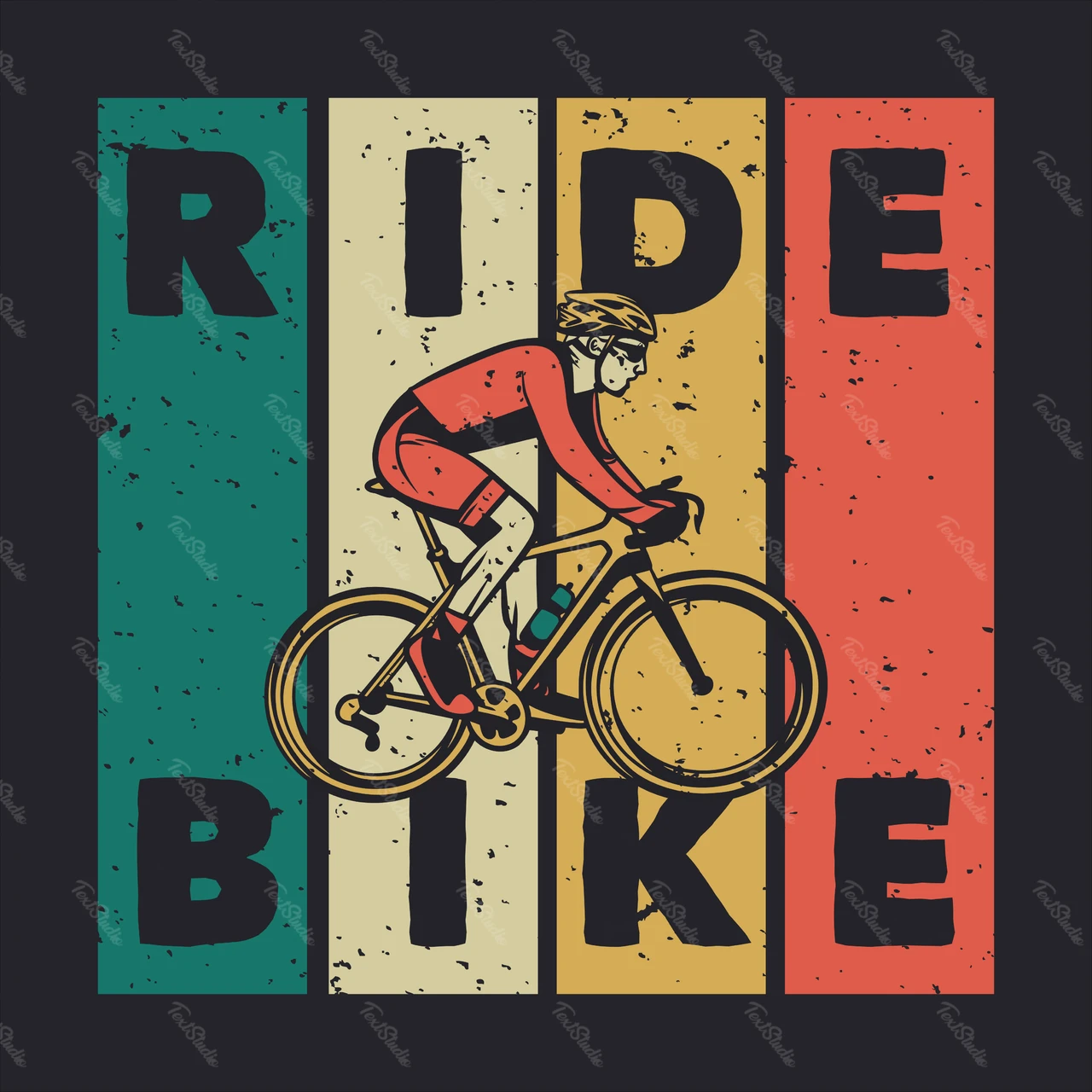 レトロな自転車のイラストと大胆なタイポグラフィ
