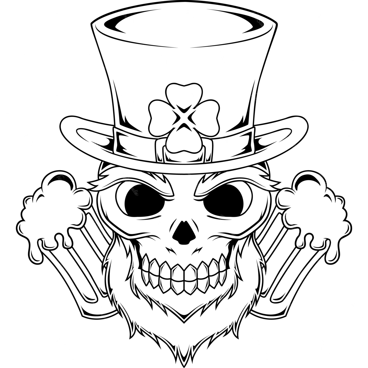 Beard Hat Clover Green Patrick Skull Irish Ireland