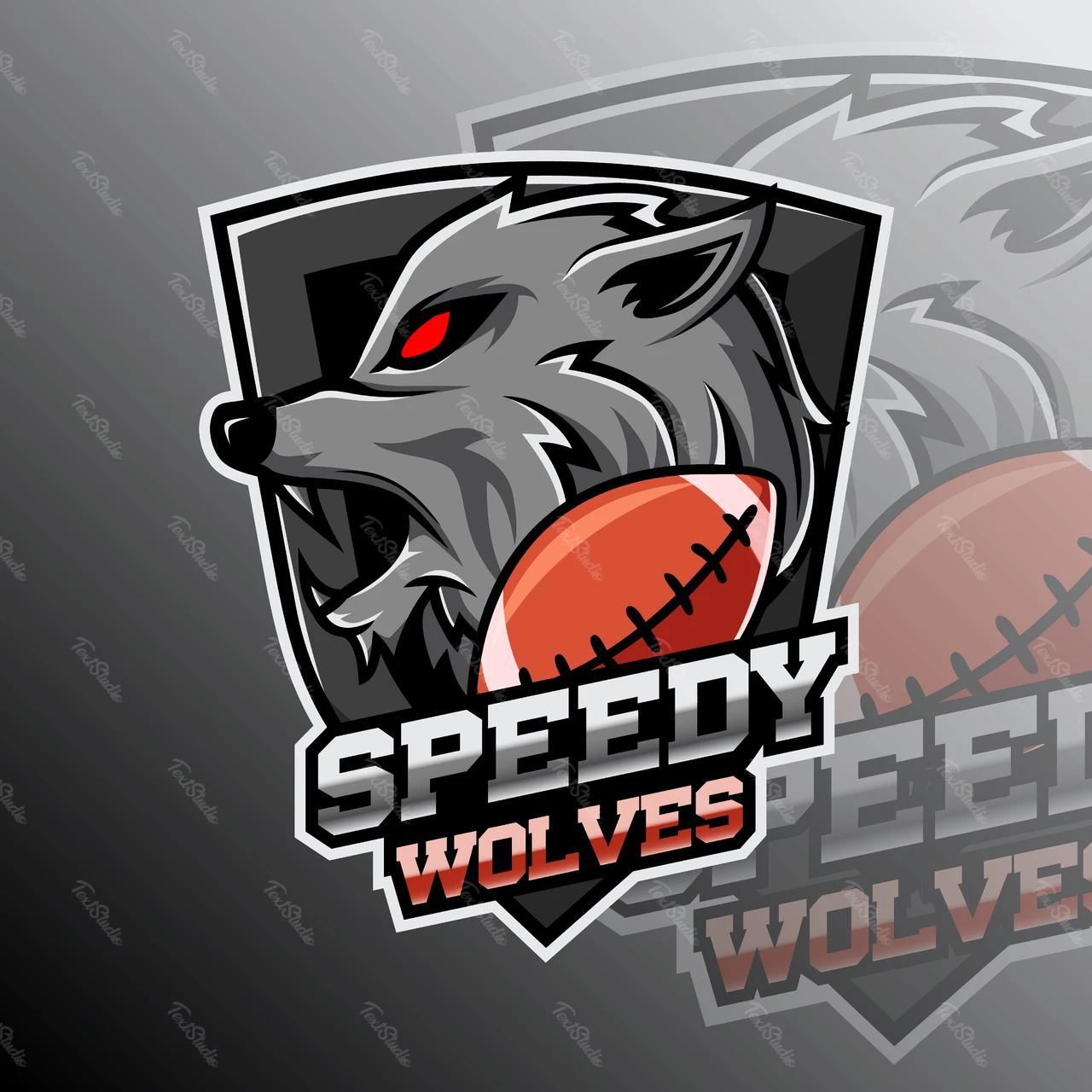 Diseño de logotipo deportivo con mascota lobo