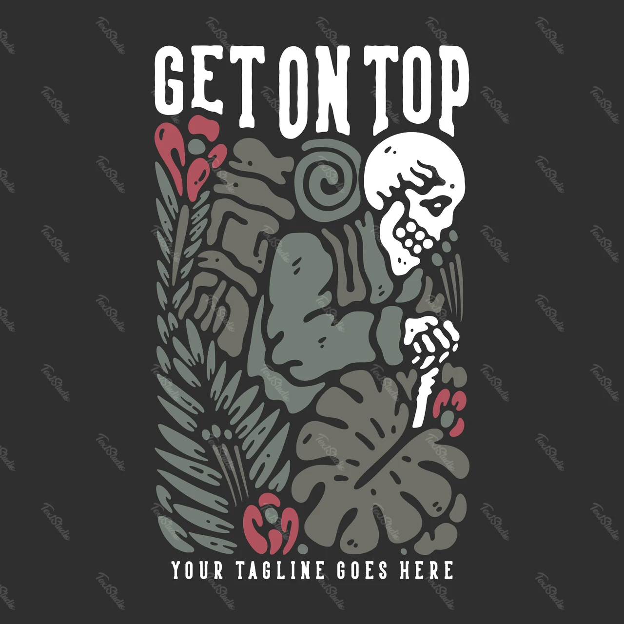 Vintage Skull and Foliage Illustration