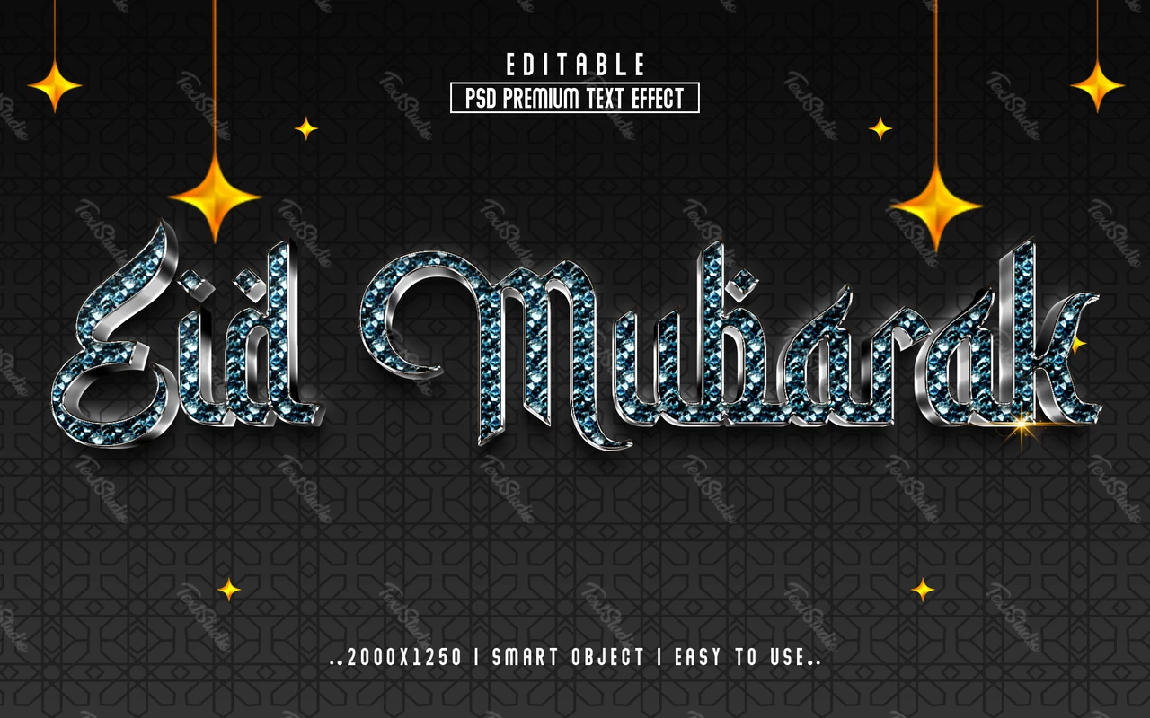 Eid Mubarak Blue Diamonds Text Effect