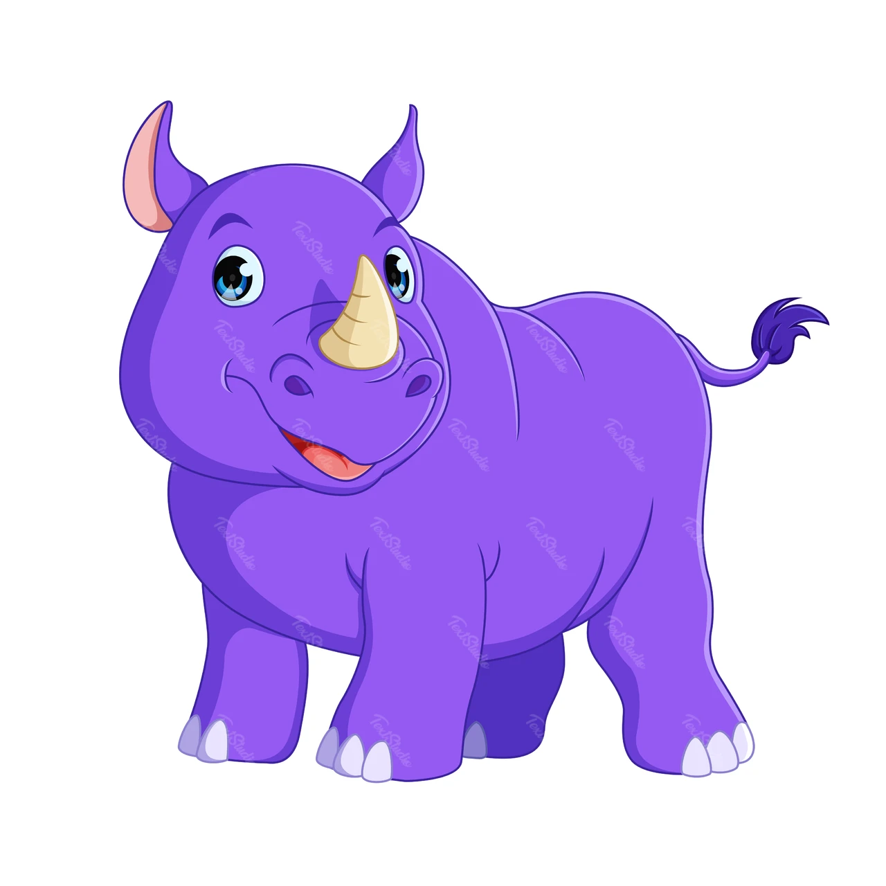 Cartoon Style Purple Rhino Illustration