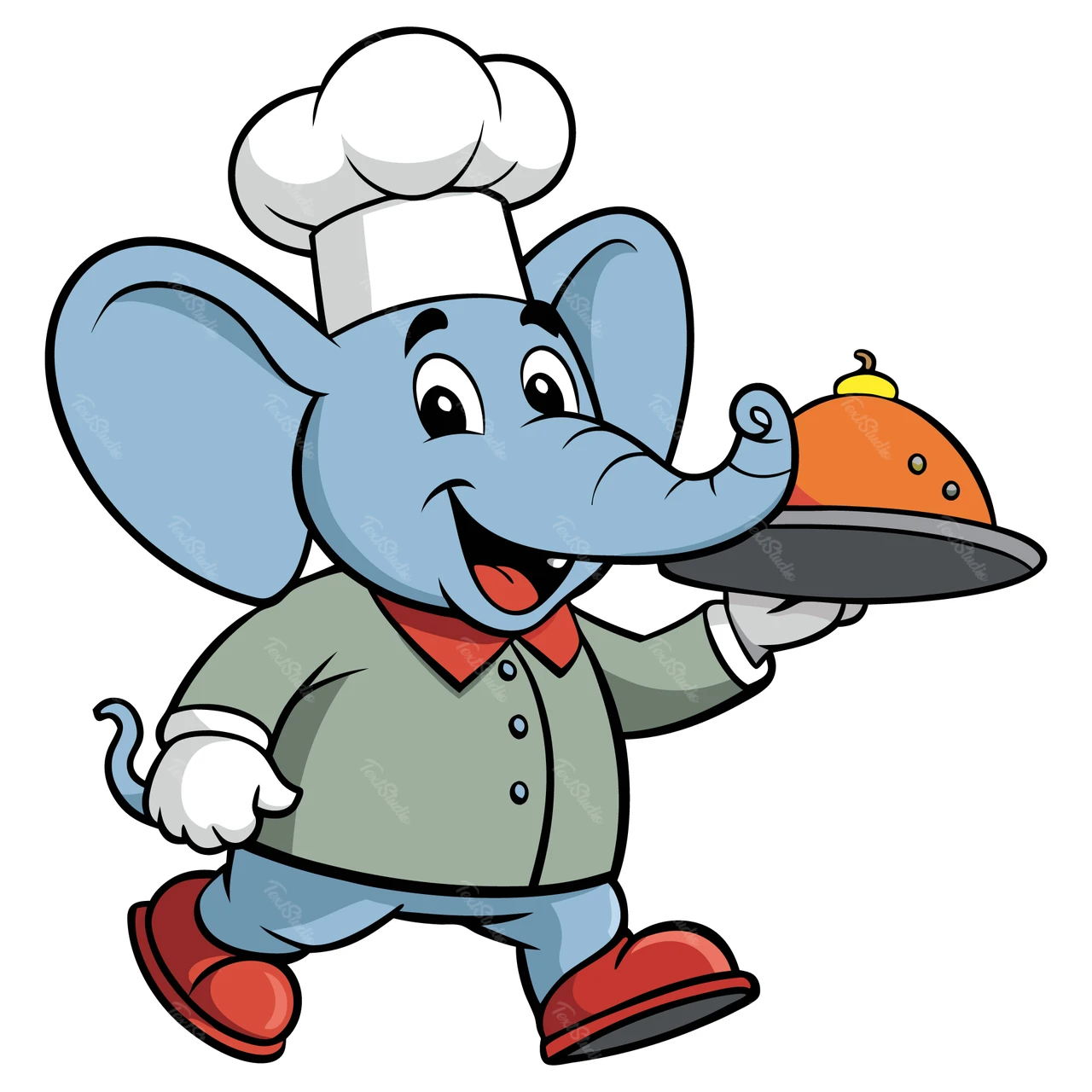 Cartone animato chef elefante personaggio illustrazione