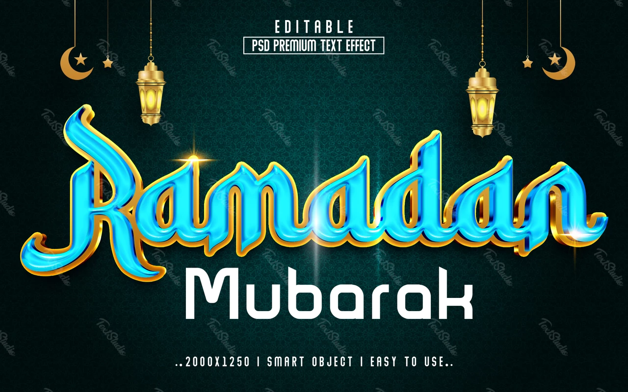 Ramadan Mubarak Blue Crystal Text Effect