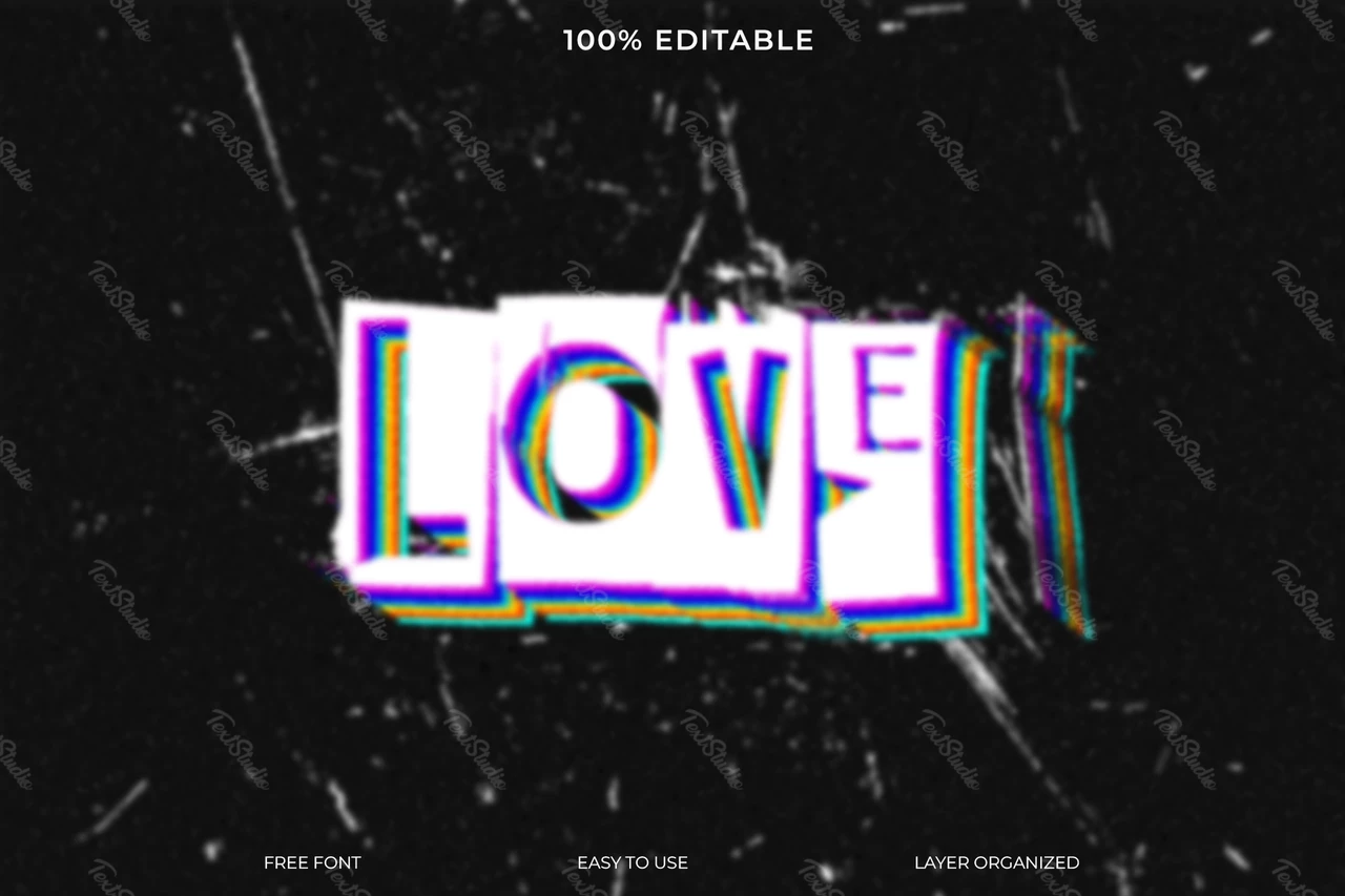 Efeito de texto de estilo de fonte grunge arranhado em camadas com amor