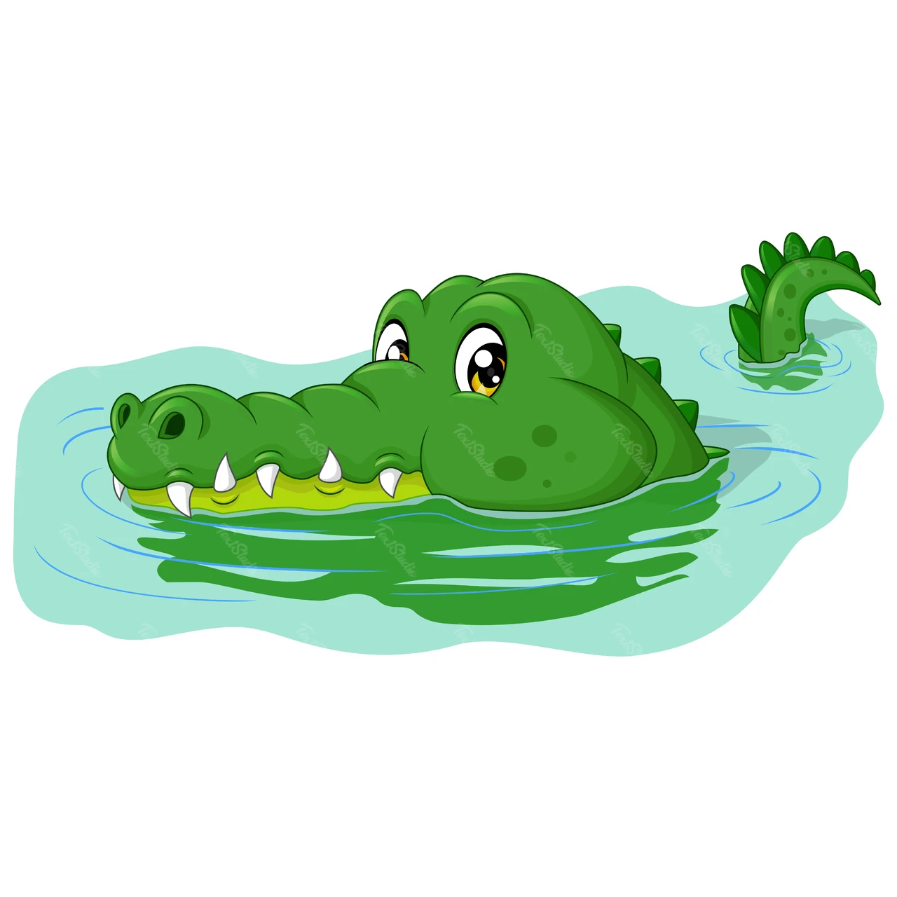Cartoon Style Alligator in Water Illustration
