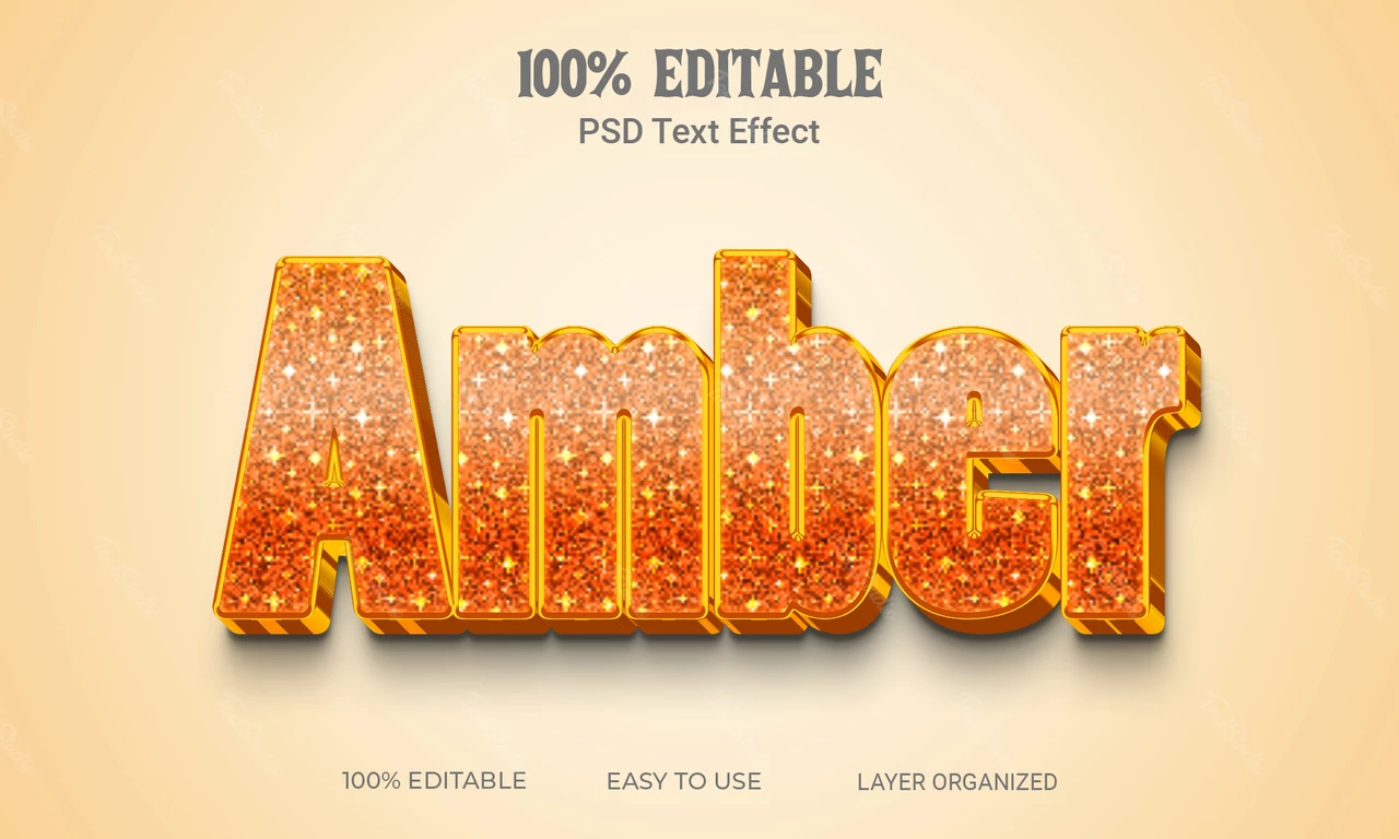 Ambra lucida arancione glitter effetto testo 3d