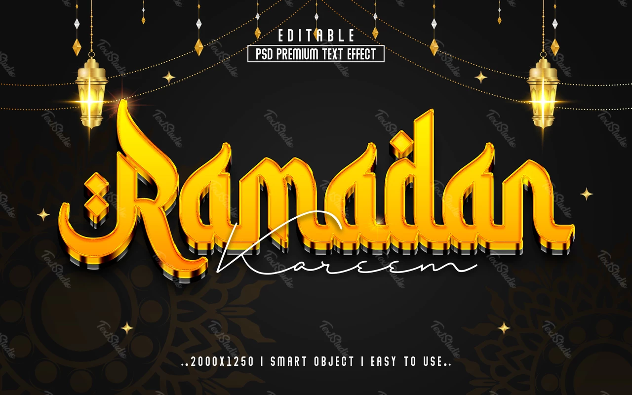 Ramadan Kareem Oriental Golden 3D Text Effect