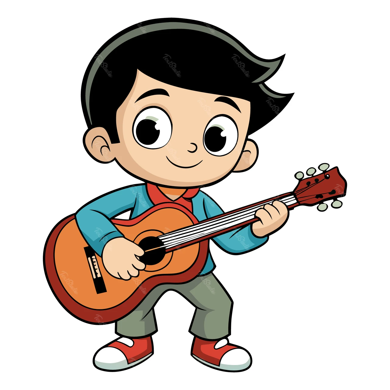 ギターを弾く漫画風キャラクター