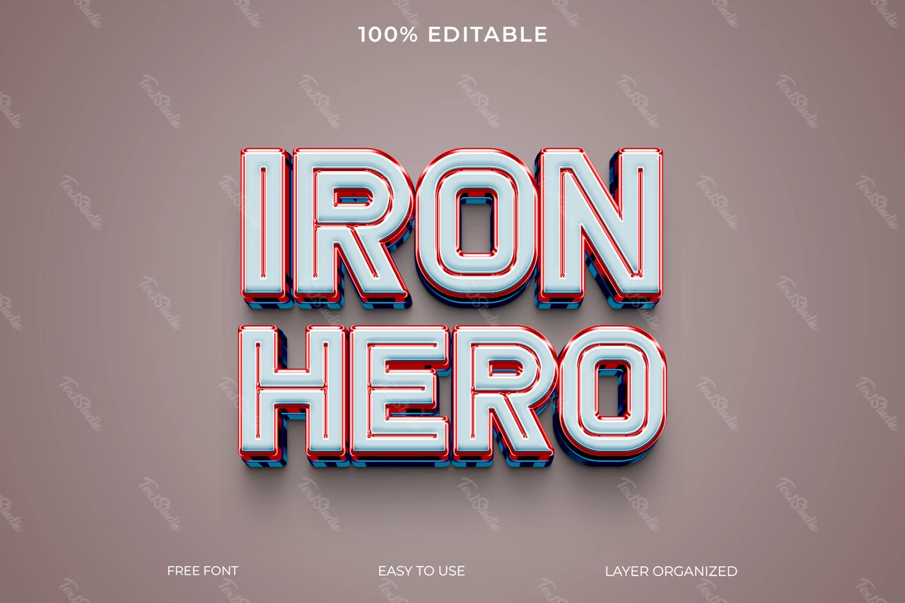 Iron Hero Lined Metallic 3D Text Effect