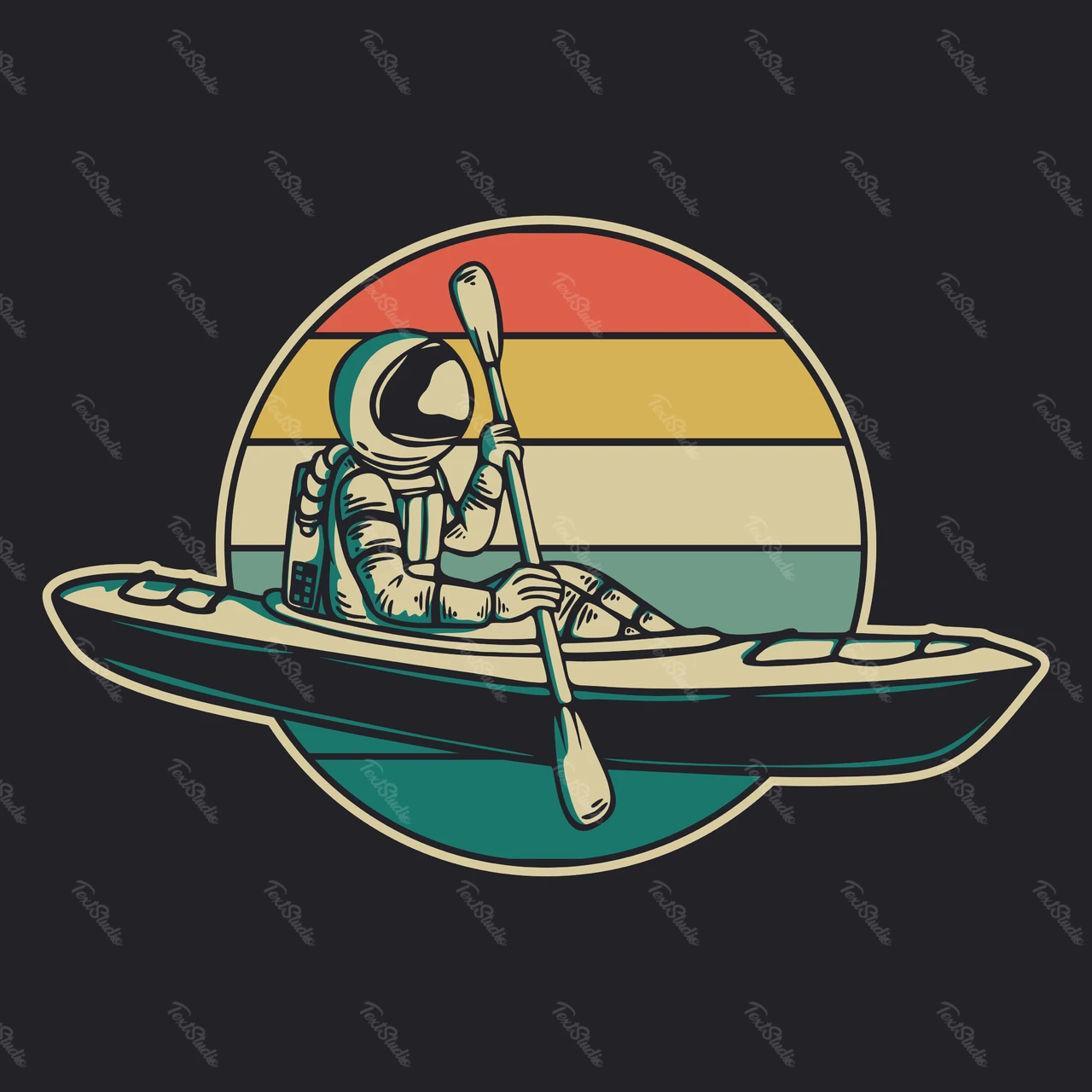 Retro Astronaut Kayaking Illustration
