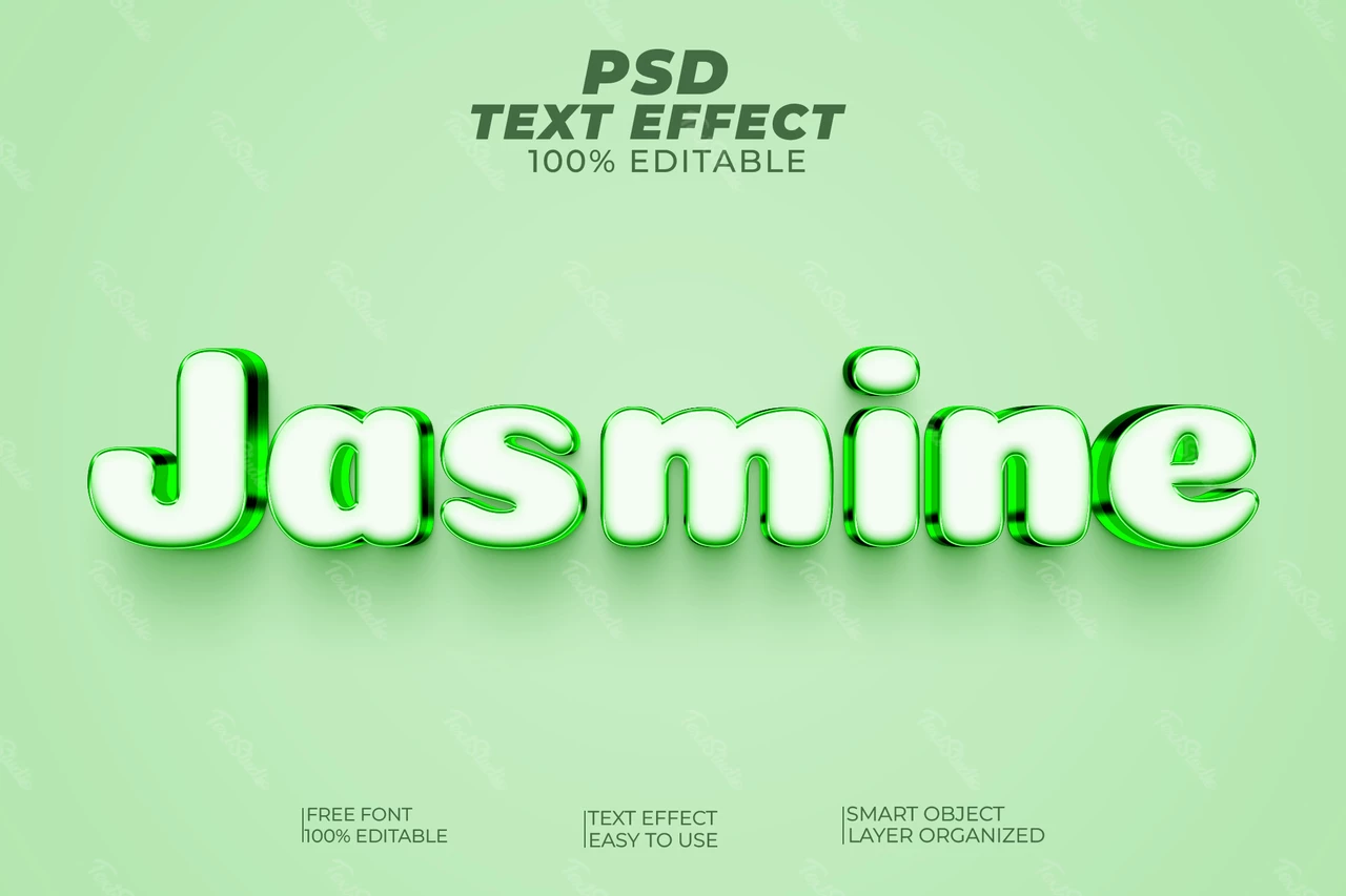 Jasmine Monotonic Green Metal 3D Text Effect