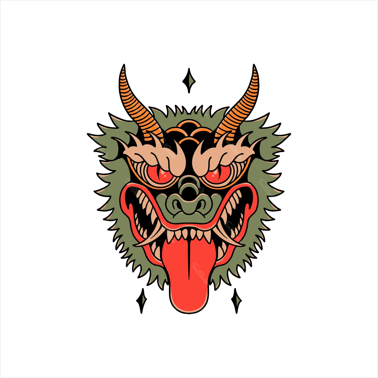 Ilustración de un mítico dragón verde