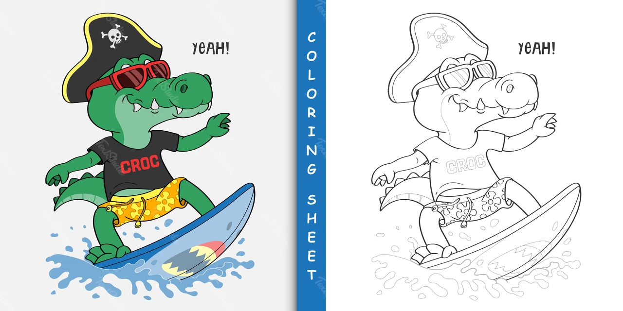 Página de libro infantil para colorear con cocodrilo
