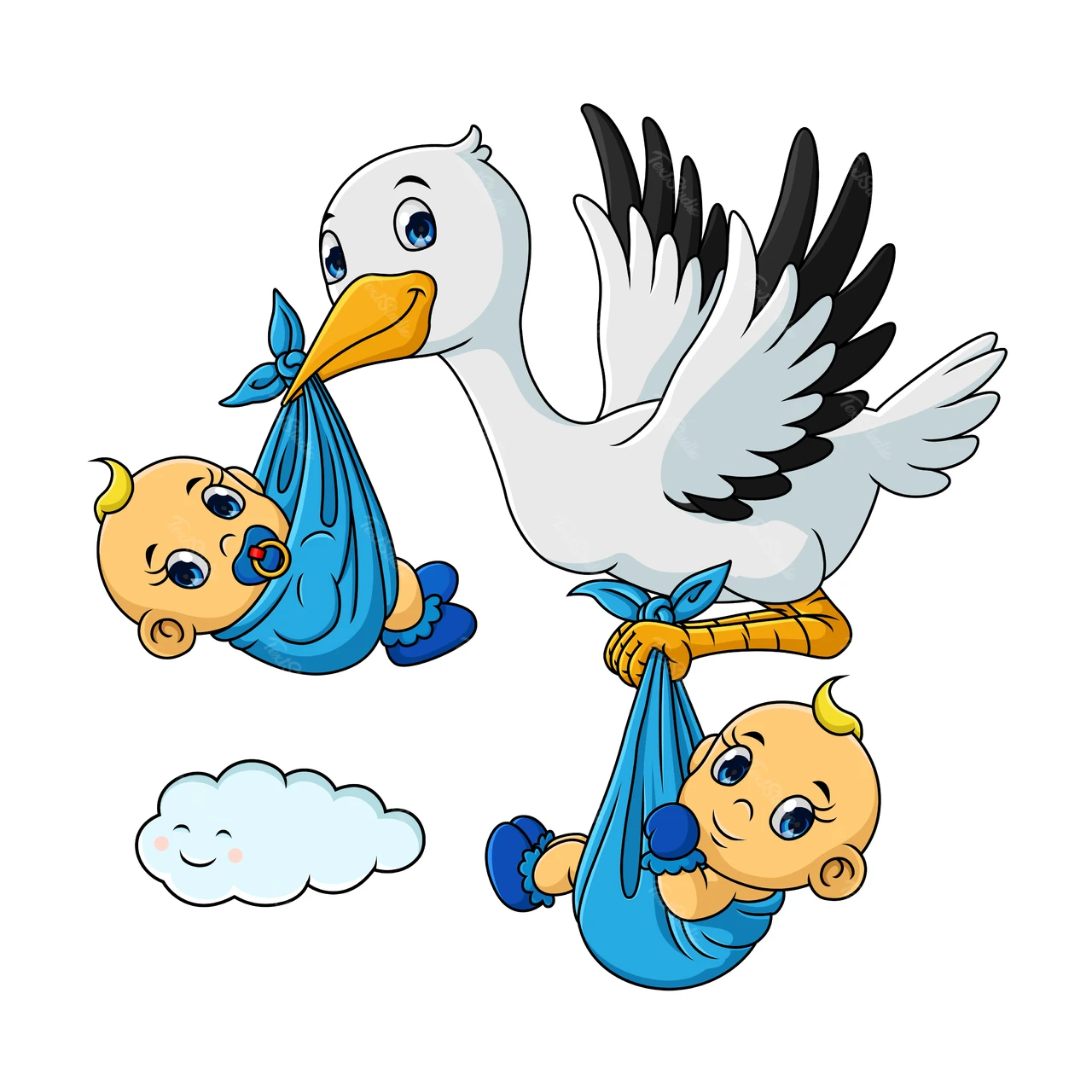 Cartoon-Stil Storch und Babys Illustration
