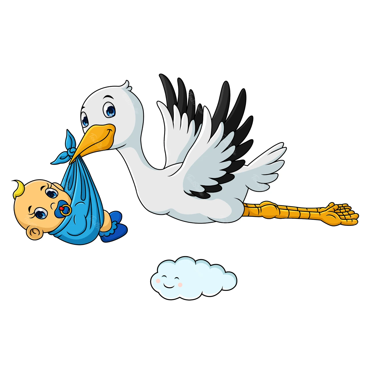 Illustration d'une cigogne en train de mettre au monde un bébé