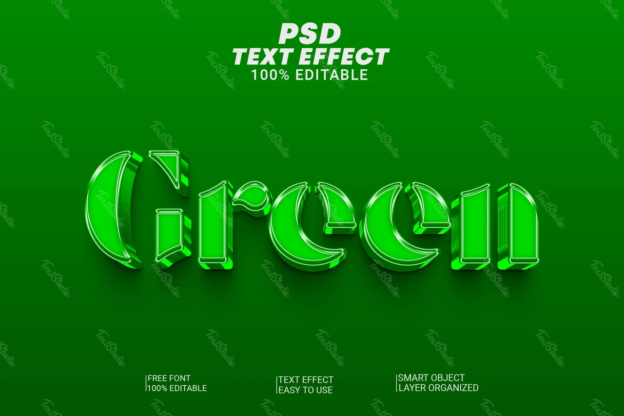 Pochoir de verre brillant monochrome vert effet texte 3d