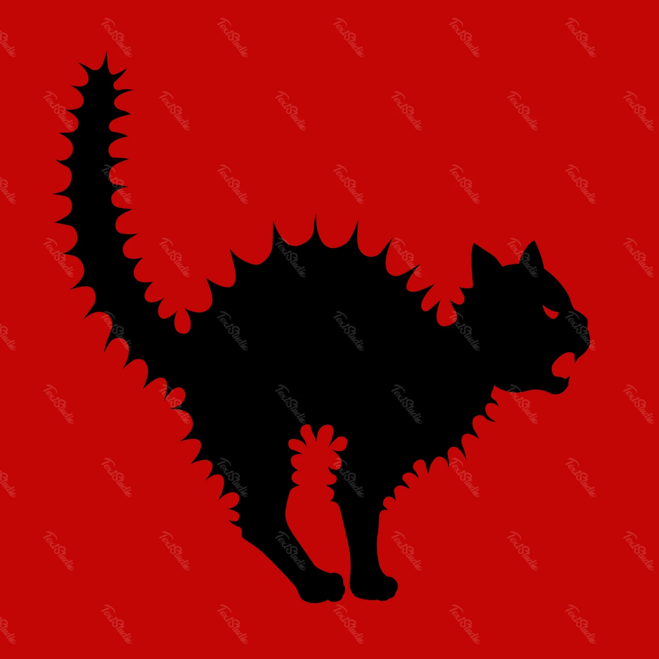 Silueta de gato sobre fondo rojo