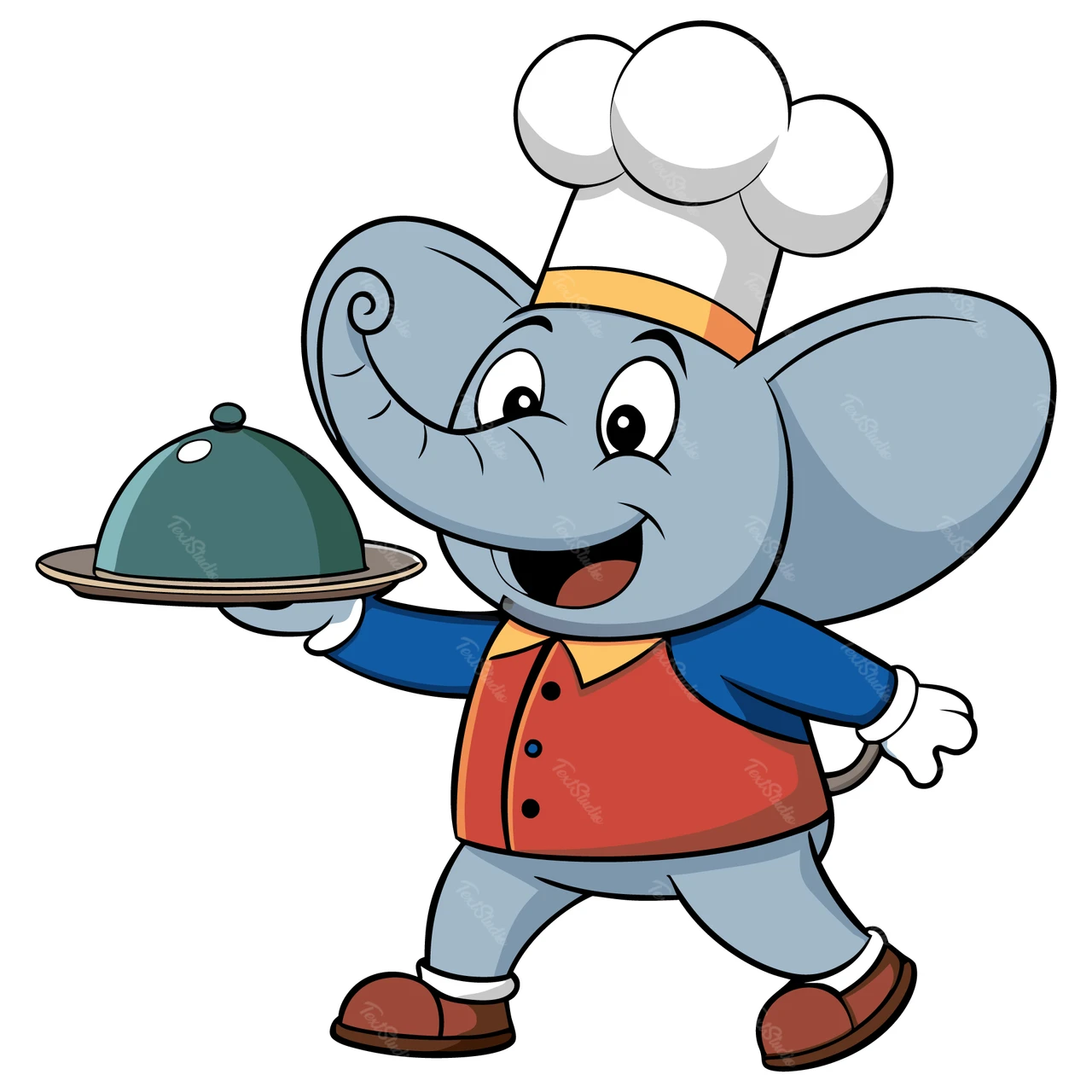 Cartone animato chef elefante personaggio illustrazione
