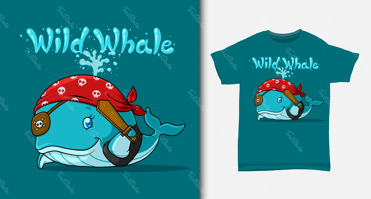漫画の海賊クジラのTシャツデザイン