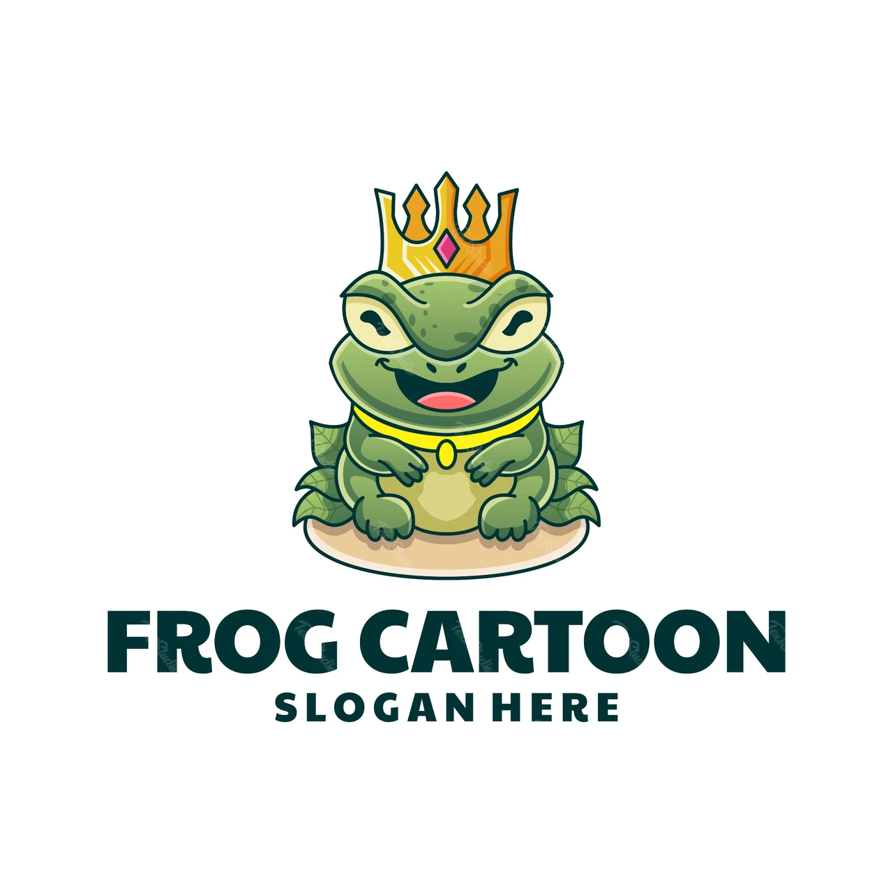 Cartoon Frog Logo with Crown Design