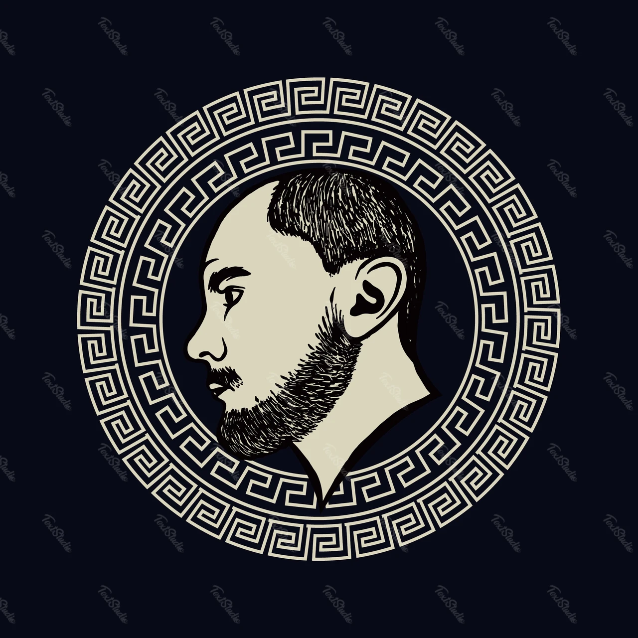 Ilustración de perfil clásico con motivo griego