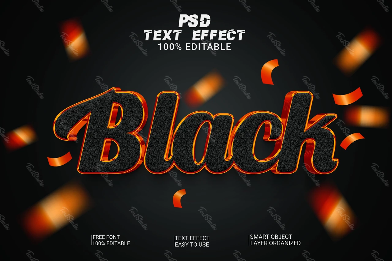Effet texte 3d noir, orange, bords métalliques