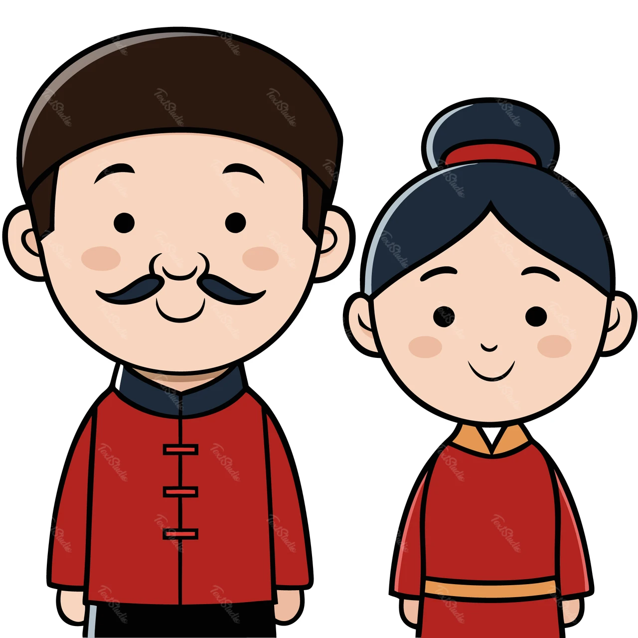 伝統的な衣装を着た漫画のキャラクター