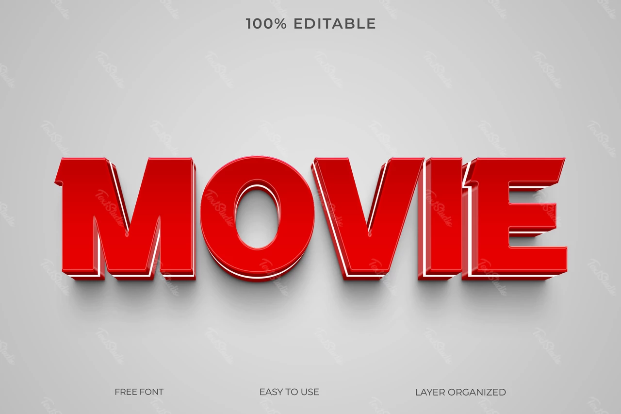 Película rojo grandes letras 3d efecto de texto