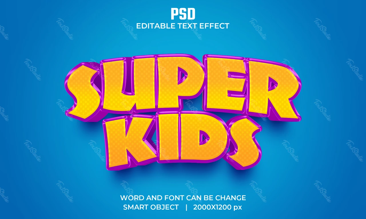 Efecto texto 3d Super kids