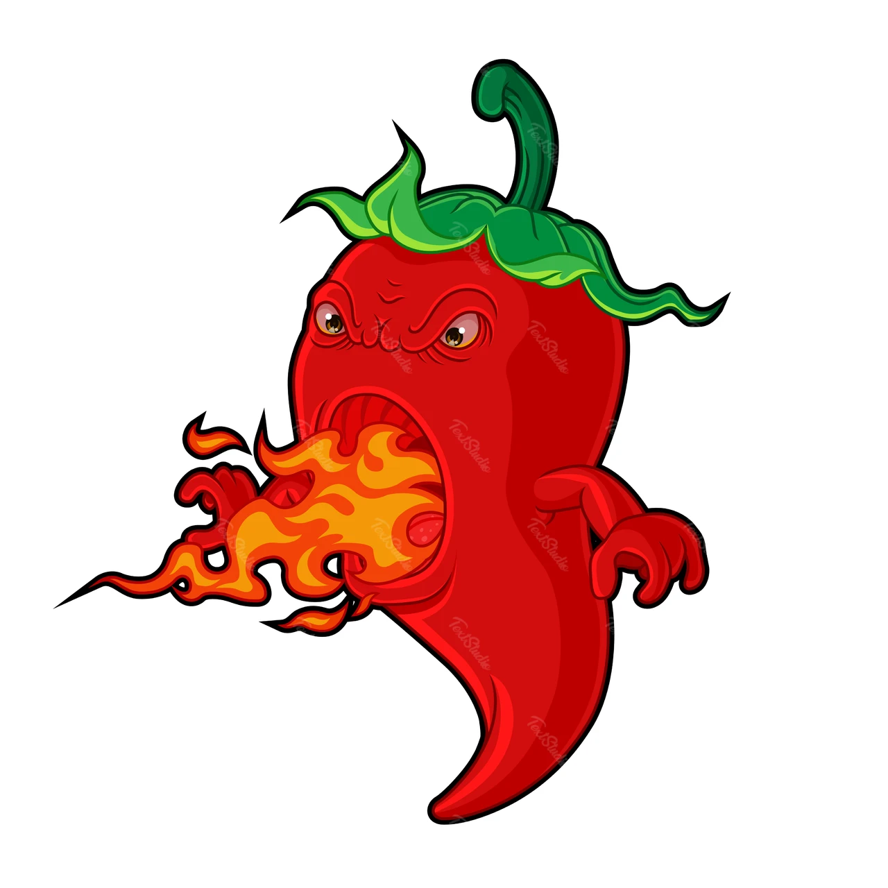 Cartoon Style Fiery Pepper Character
