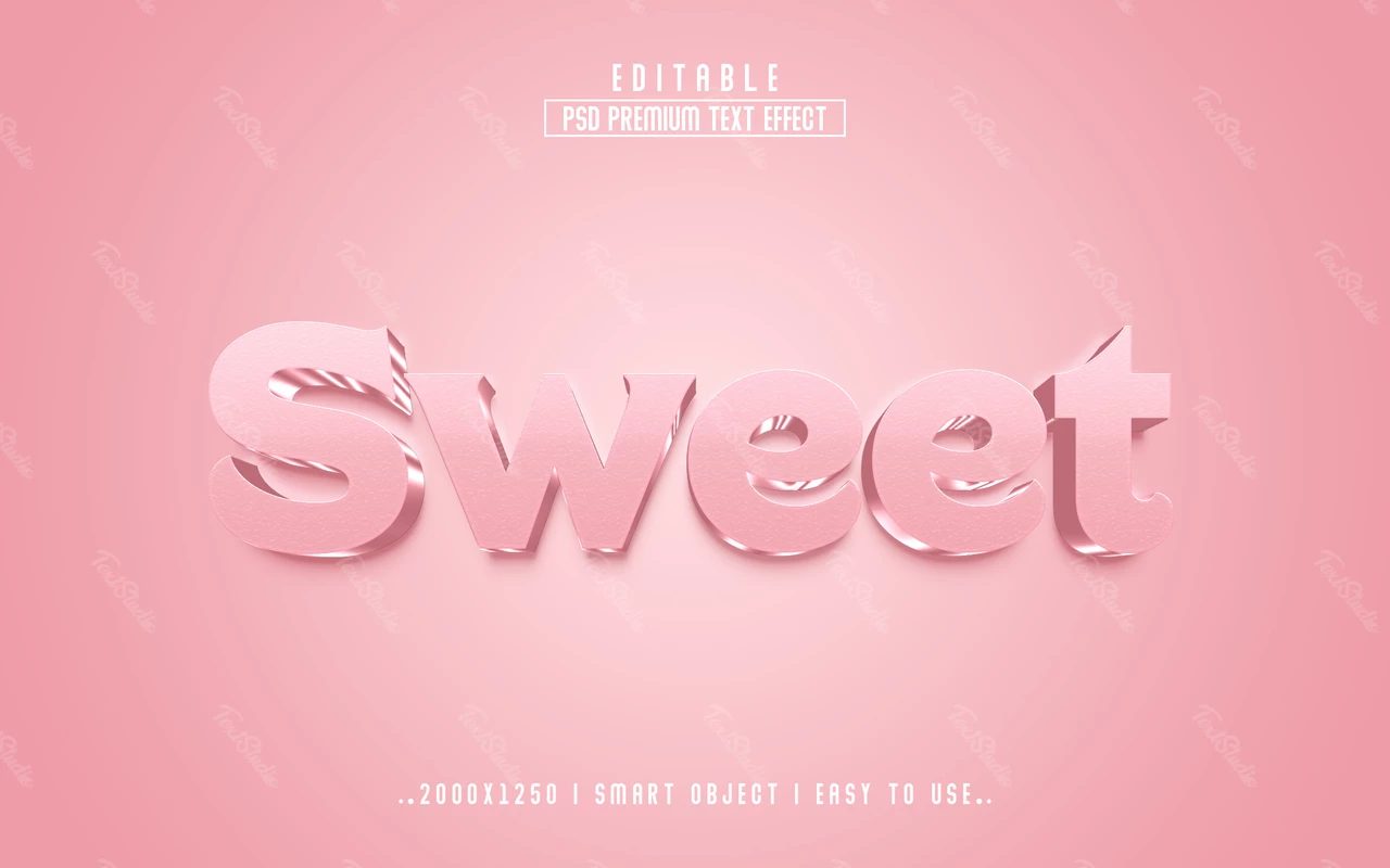 Efeito de texto 3d de cristal rosa doce