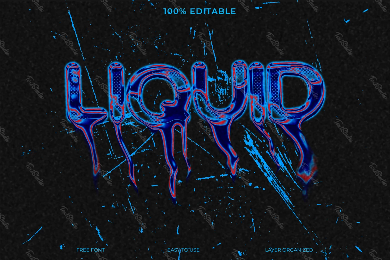 Efeito de texto com estilo de fonte azul Liquid destroy trash