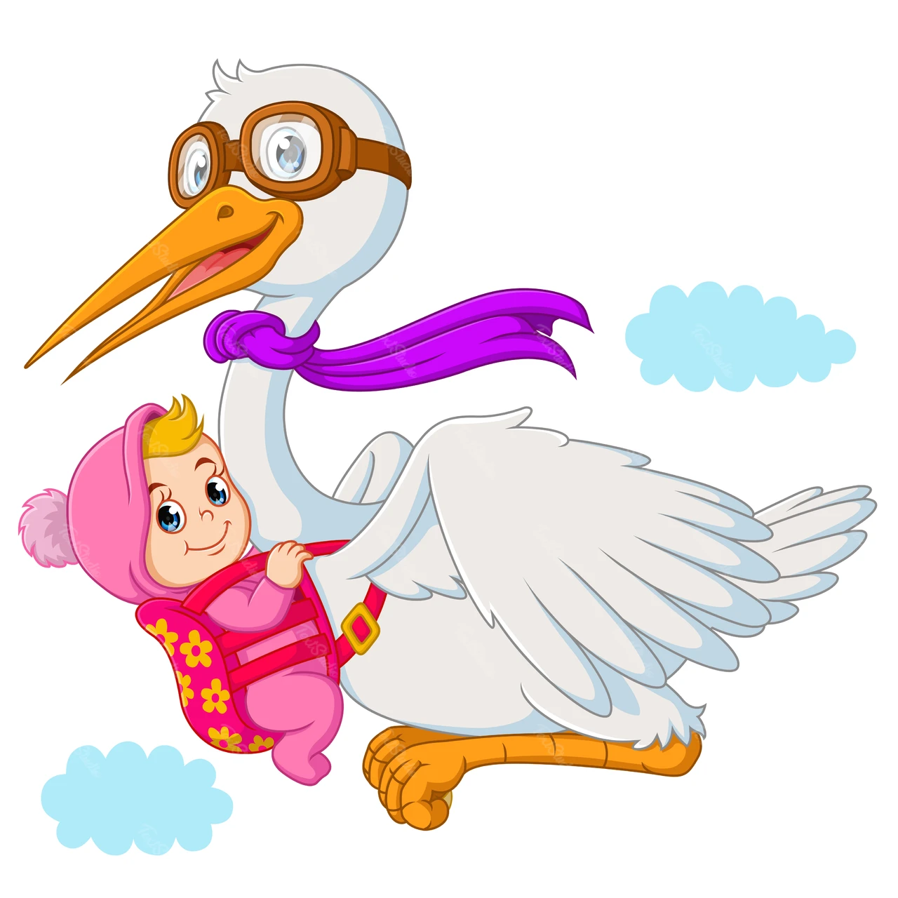 Bunte Cartoon-Storch liefert Baby