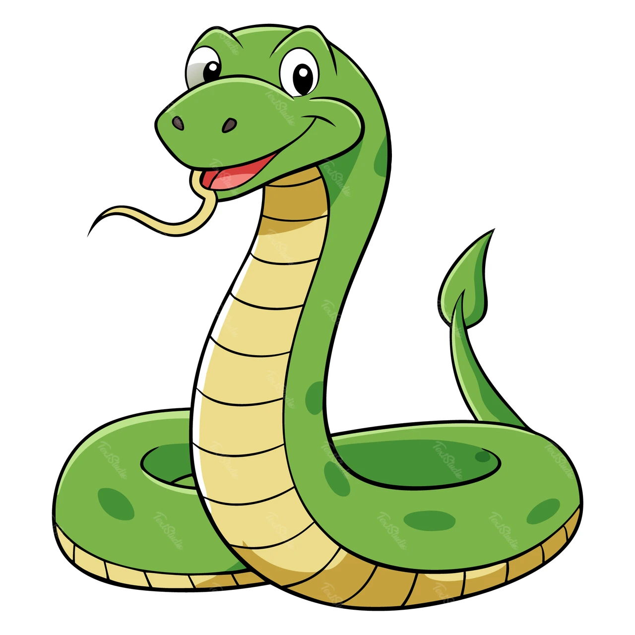 Ilustração de uma cobra verde em estilo cartoon
