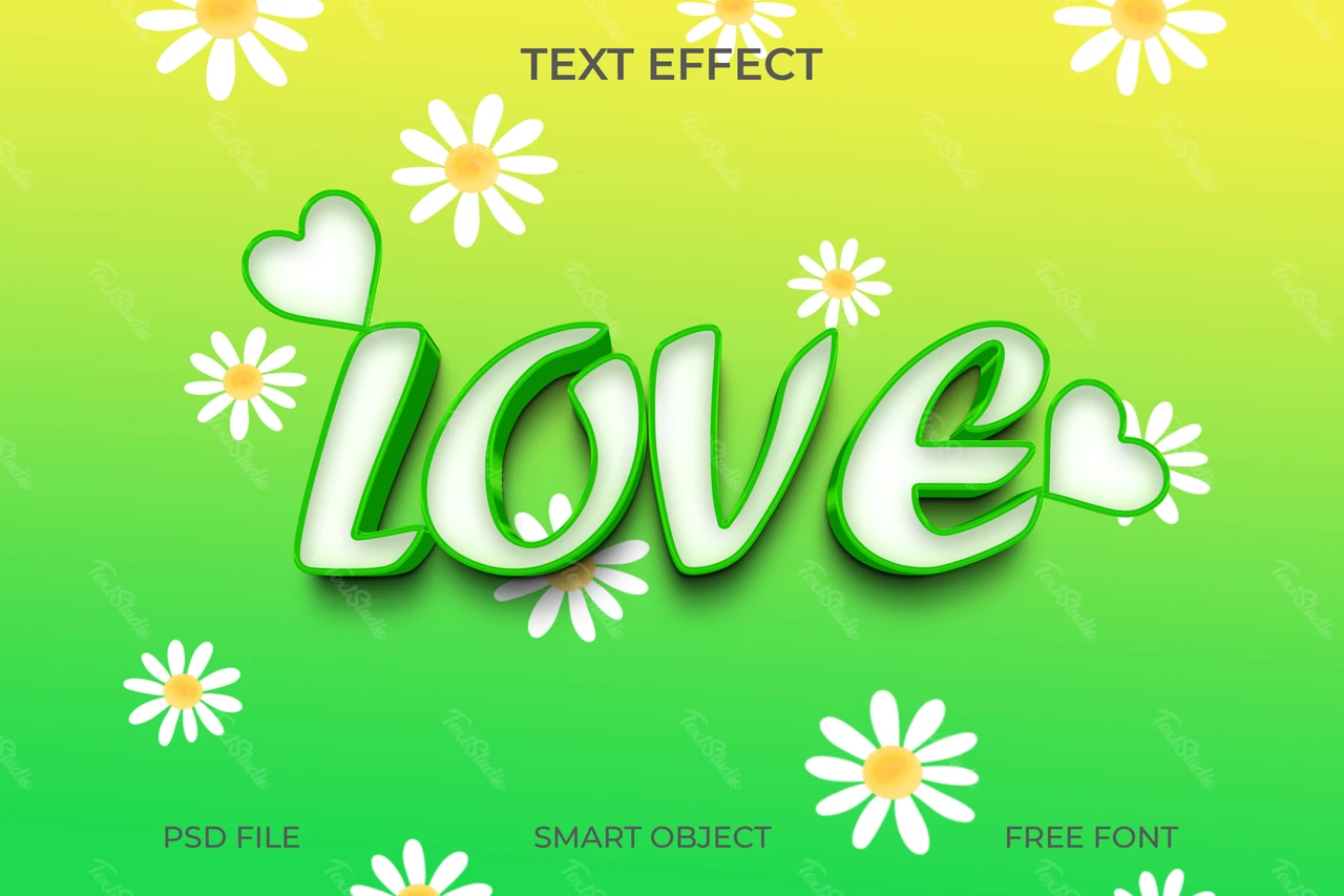 Efeito de texto de amor floral lúdico