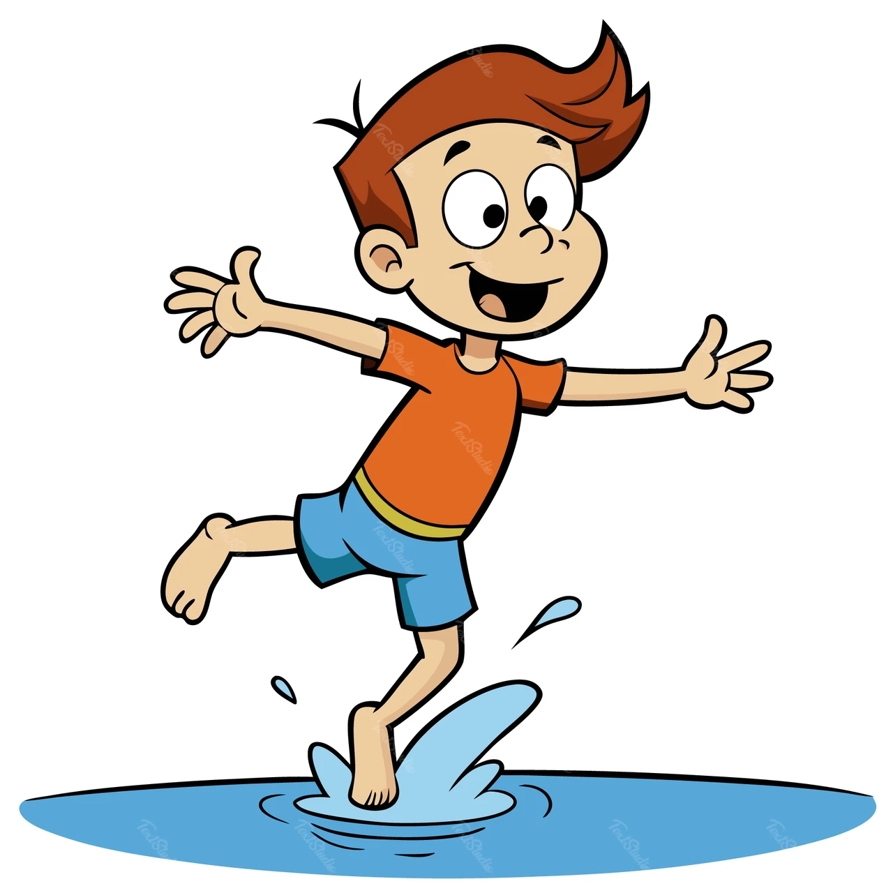 漫画スタイルの子供が水遊び