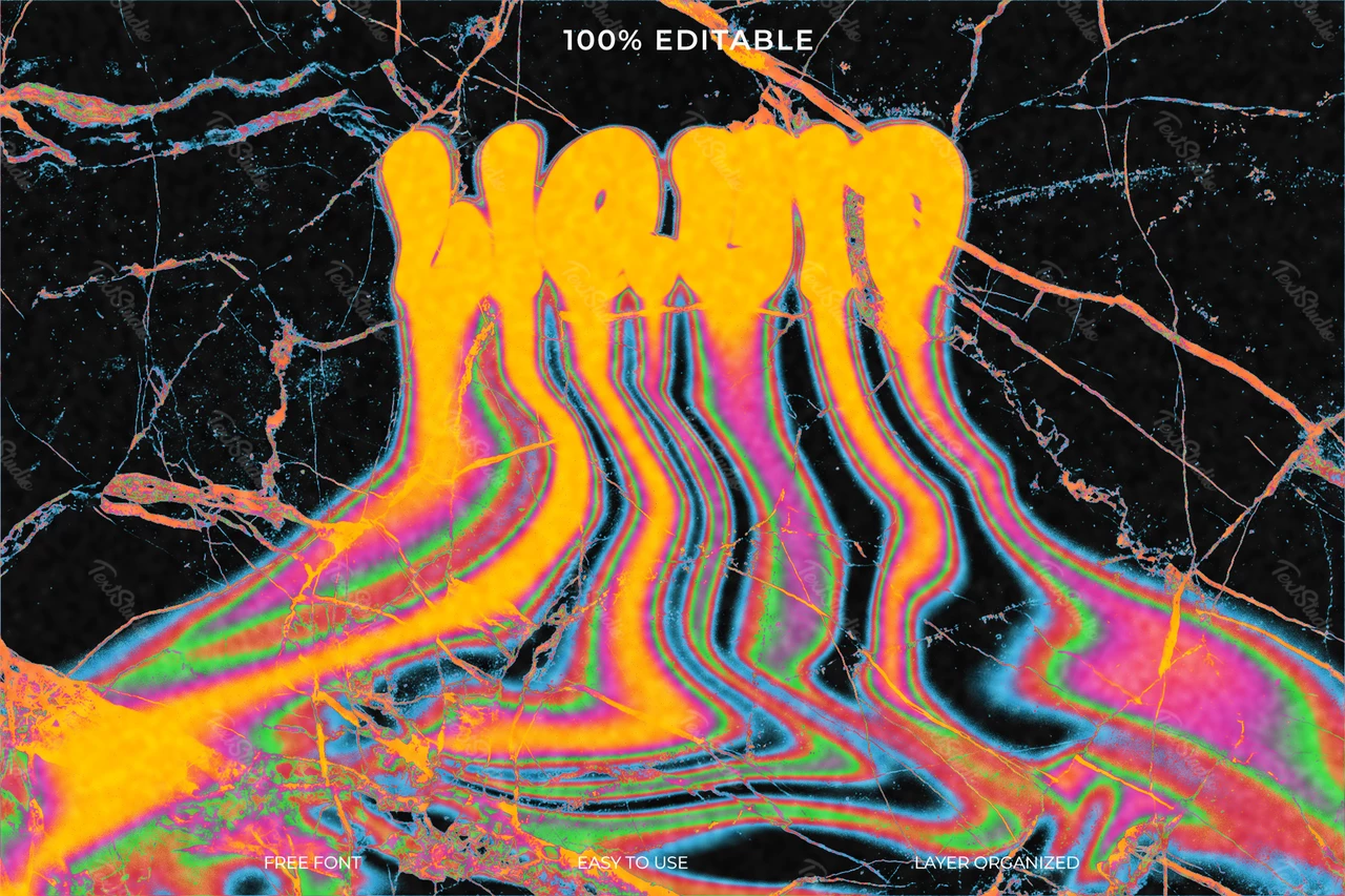 Efeito de texto de estilo de fonte abstrato trippy Liquid trash